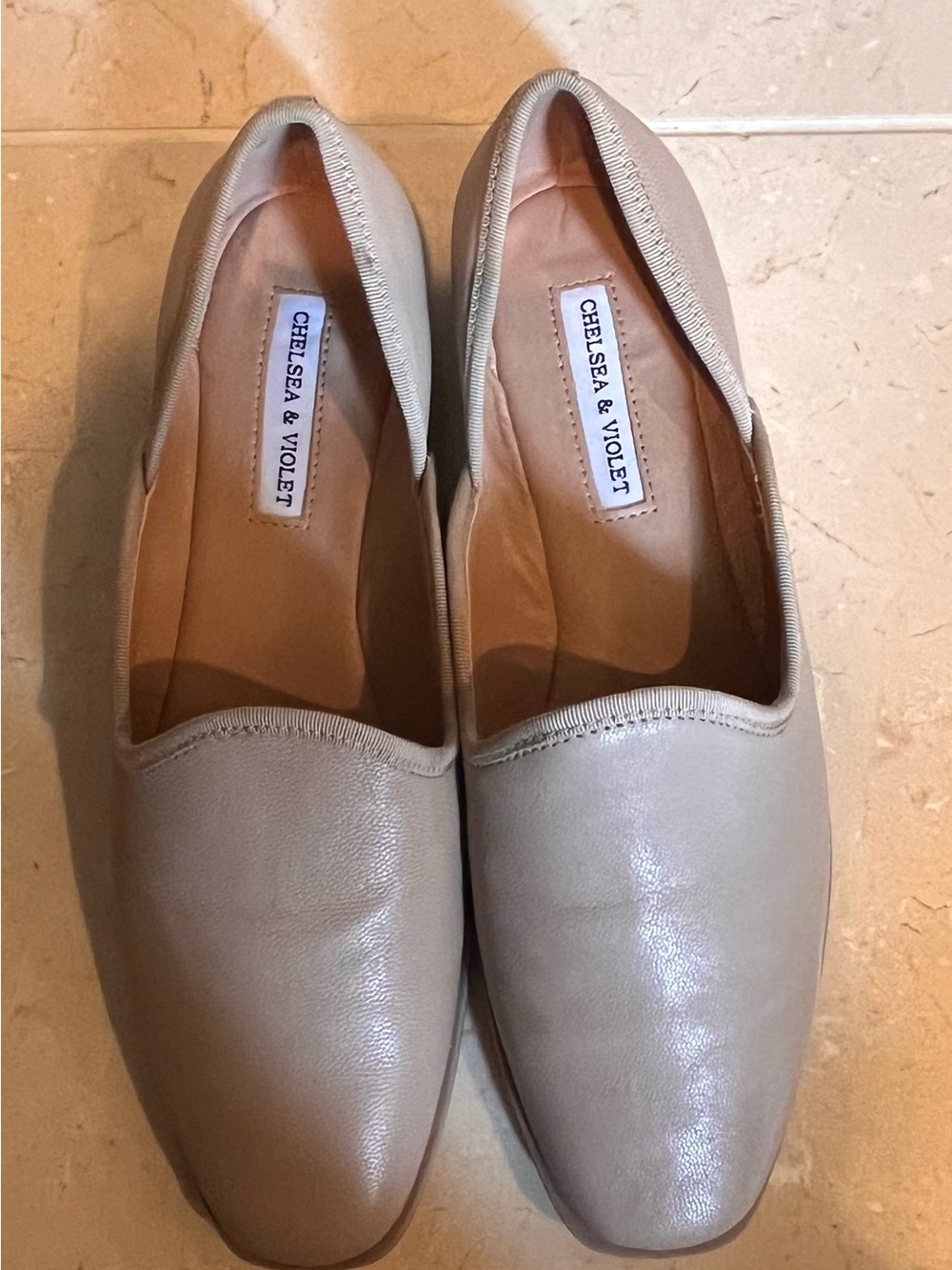 Chelsea & Violet Taupe Leather Slip-On Loafers